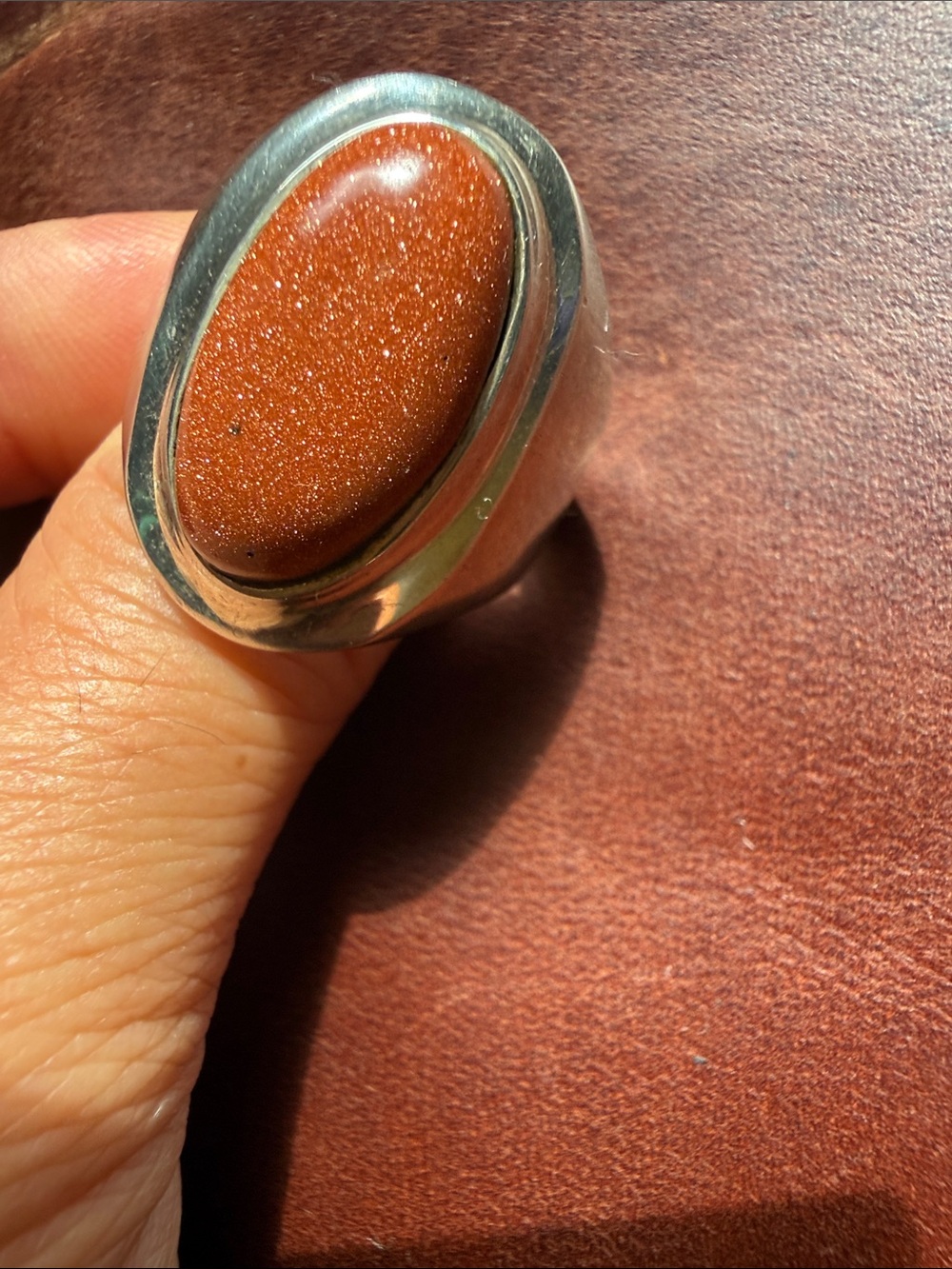 Men’s Goldstone Polished Silver Band Ring - Classic Minimalist Style Vintage NOS